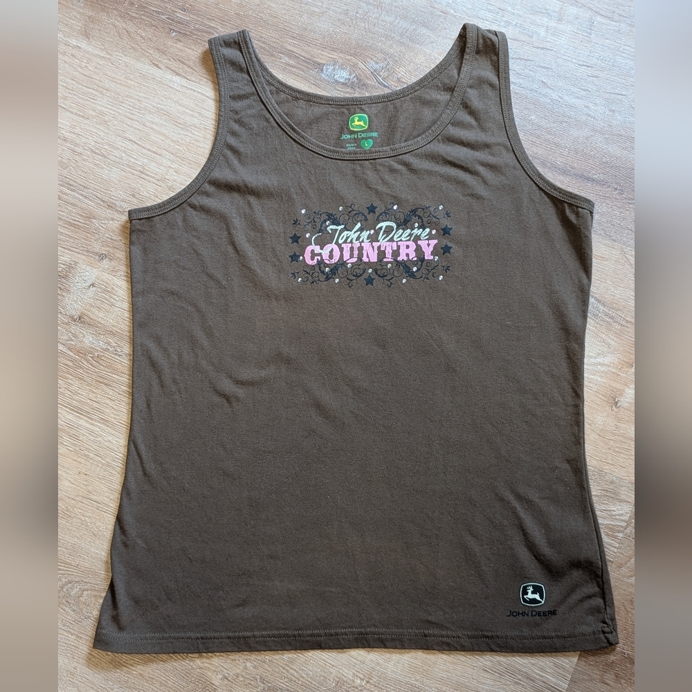 John Deere Bedazzled Country Brown Shirt Large